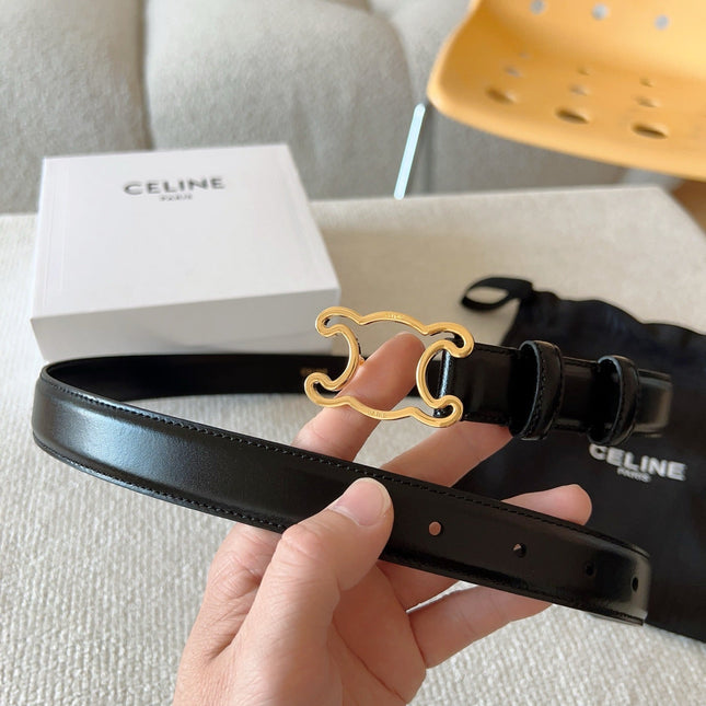BELT 25MM TRIOMPHE LOGO CUT-OUT IN SMOOTH BLACK CALFSKIN WITH GOLD BUCKLE