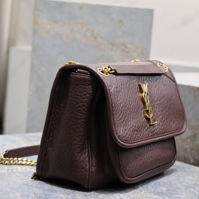 NIKI MEDIUM 28 IN CHESTNUT BROWN ELEPHANT PATTERN LAMBSKIN GOLD HARDWARE