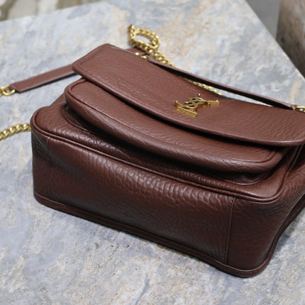 NIKI MEDIUM 28 IN CHESTNUT BROWN ELEPHANT PATTERN LAMBSKIN GOLD HARDWARE