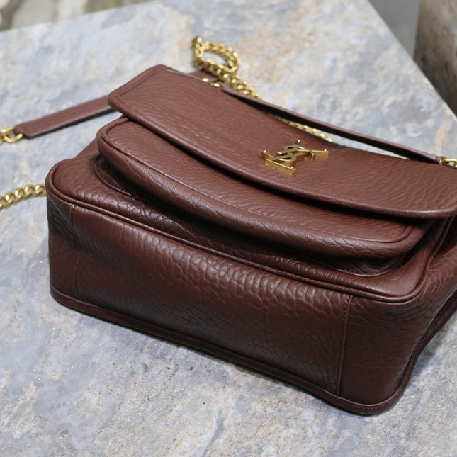 NIKI MEDIUM 28 IN CHESTNUT BROWN ELEPHANT PATTERN LAMBSKIN GOLD HARDWARE