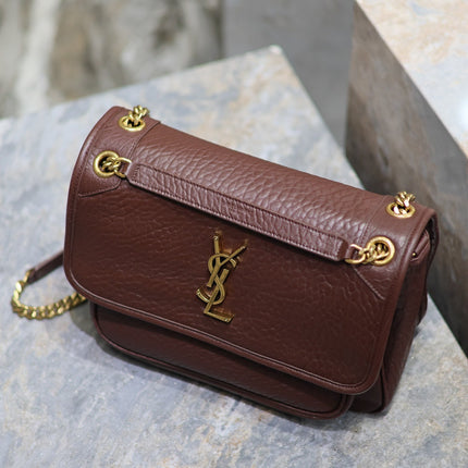 NIKI MEDIUM 28 IN CHESTNUT BROWN ELEPHANT PATTERN LAMBSKIN GOLD HARDWARE