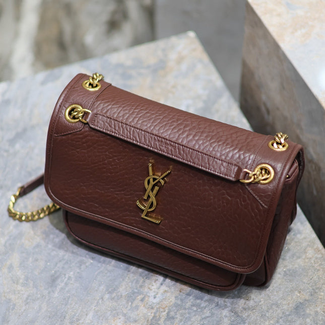 NIKI MEDIUM 28 IN CHESTNUT BROWN ELEPHANT PATTERN LAMBSKIN GOLD HARDWARE