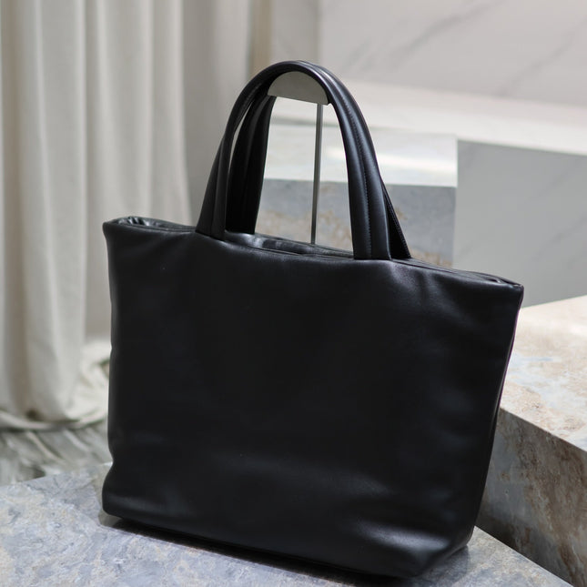 TOTE BAG 50 IN BLACK CALFSKIN WITH EMBOSSED LOGO
