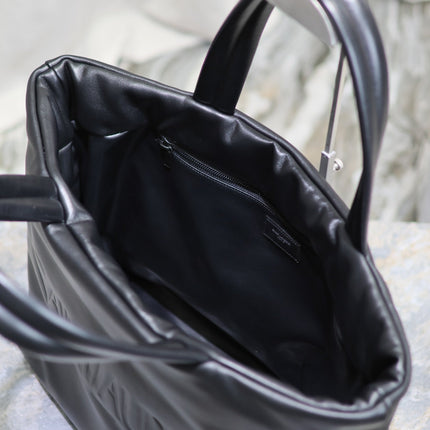 TOTE BAG 50 IN BLACK CALFSKIN WITH EMBOSSED LOGO