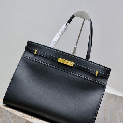 MANHATTAN SHOPPING BAG 40 IN BLACK SMOOTH LAMBSKIN GOLD BUCKLE