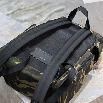 CITY MULTI-POCKET BACKPACK 42 IN CAMOUFLAGE PATTERN NYLON AND BLACK CALFSKIN