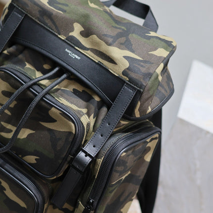 CITY MULTI-POCKET BACKPACK 42 IN CAMOUFLAGE PATTERN NYLON AND BLACK CALFSKIN