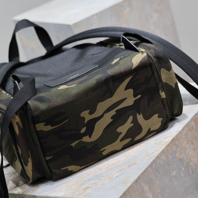 CITY MULTI-POCKET BACKPACK 42 IN CAMOUFLAGE PATTERN NYLON AND BLACK CALFSKIN