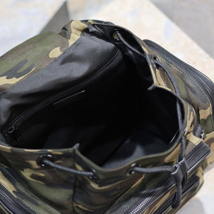 CITY MULTI-POCKET BACKPACK 42 IN CAMOUFLAGE PATTERN NYLON AND BLACK CALFSKIN