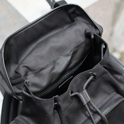 CITY MULTI-POCKET BACKPACK 42 IN BLACK NYLON AND SMOOTH CALFSKIN
