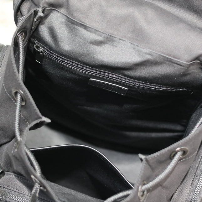 CITY MULTI-POCKET BACKPACK 42 IN BLACK NYLON AND SMOOTH CALFSKIN