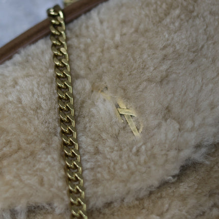 CALYPSO BAG 26 IN BEIGE SHEARLING WITH BROWN SUEDE HANDLE
