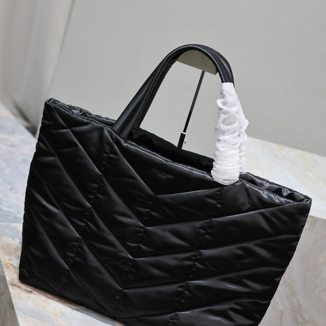 PUFFER LARGE TOTE BAG 57 IN BLACK SILK