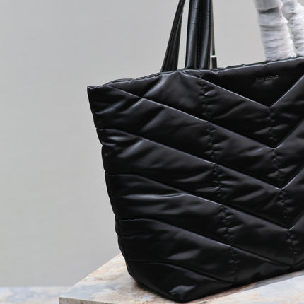 PUFFER LARGE TOTE BAG 57 IN BLACK SILK