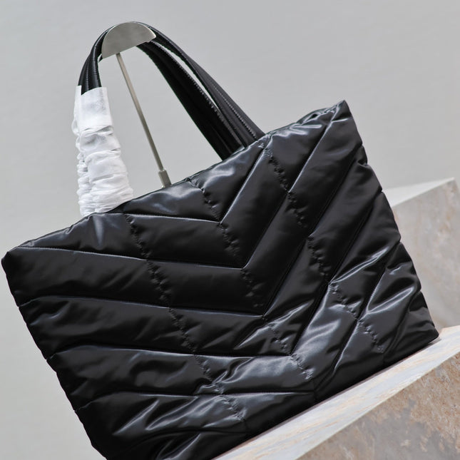 PUFFER LARGE TOTE BAG 57 IN BLACK SILK