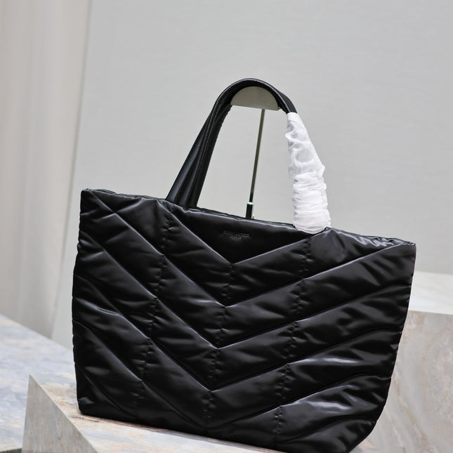 PUFFER LARGE TOTE BAG 57 IN BLACK SILK