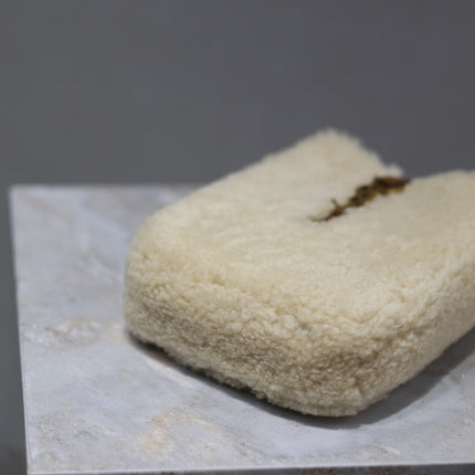 LE 5 À 7 HOBO BAG 18 IN CREAM SHEARLING AND BROWN SUEDE TRIM