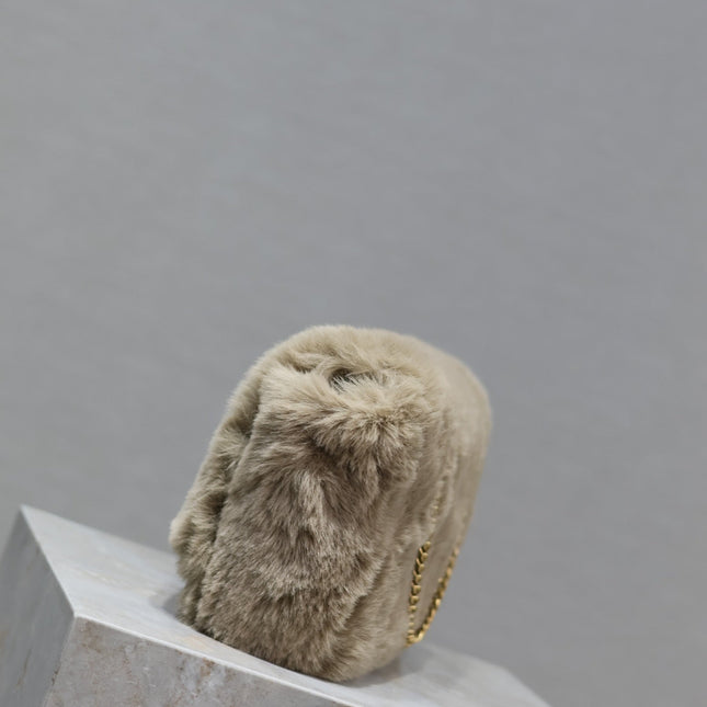 KATE SMALL BAG 22 IN ECRU BEIGE RABBIT FUR GOLD CHAIN