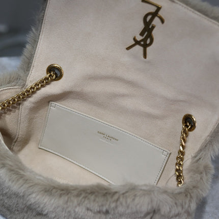 KATE SMALL BAG 22 IN ECRU BEIGE RABBIT FUR GOLD CHAIN