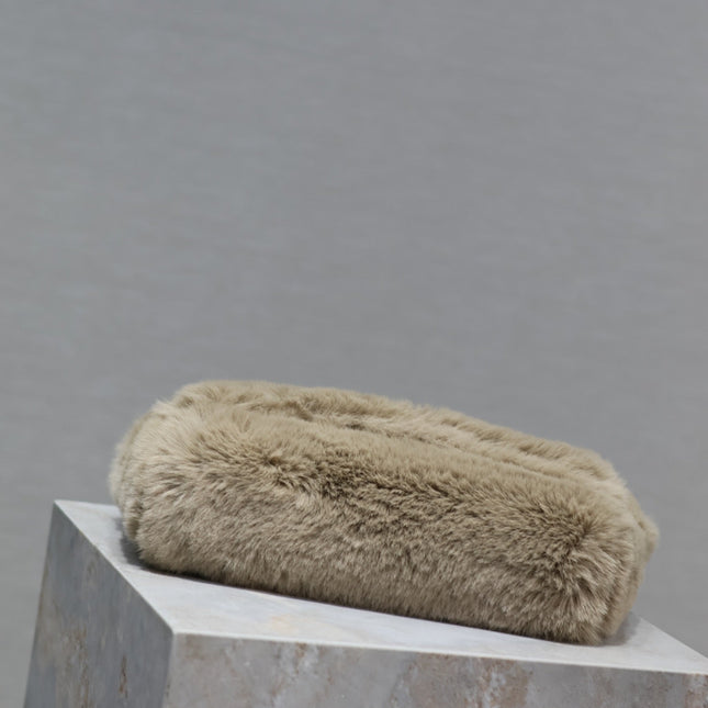 KATE SMALL BAG 22 IN ECRU BEIGE RABBIT FUR GOLD CHAIN