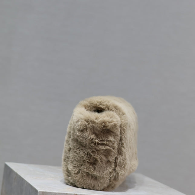 KATE SMALL BAG 22 IN ECRU BEIGE RABBIT FUR GOLD CHAIN