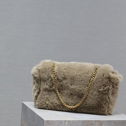 KATE SMALL BAG 22 IN ECRU BEIGE RABBIT FUR GOLD CHAIN