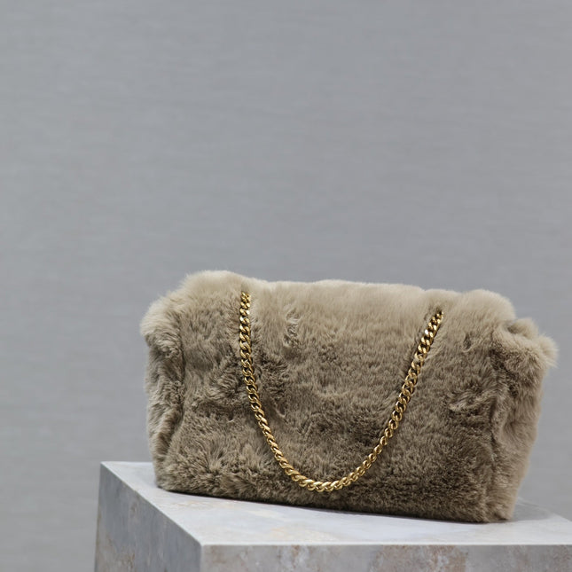KATE SMALL BAG 22 IN ECRU BEIGE RABBIT FUR GOLD CHAIN