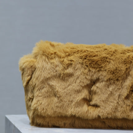 KATE SMALL BAG 22 IN PEANUT BROWN RABBIT FUR GOLD CHAIN