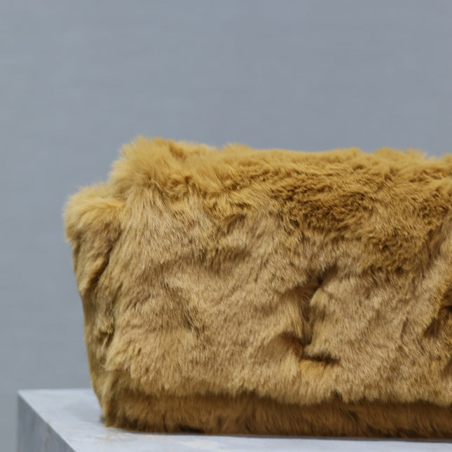 KATE SMALL BAG 22 IN PEANUT BROWN RABBIT FUR GOLD CHAIN