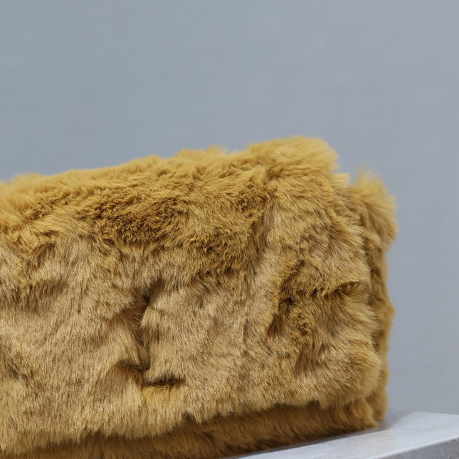 KATE SMALL BAG 22 IN PEANUT BROWN RABBIT FUR GOLD CHAIN