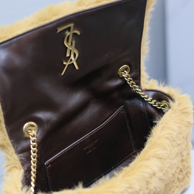 KATE SMALL BAG 22 IN PEANUT BROWN RABBIT FUR GOLD CHAIN