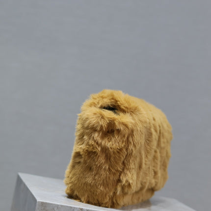 KATE SMALL BAG 22 IN PEANUT BROWN RABBIT FUR GOLD CHAIN