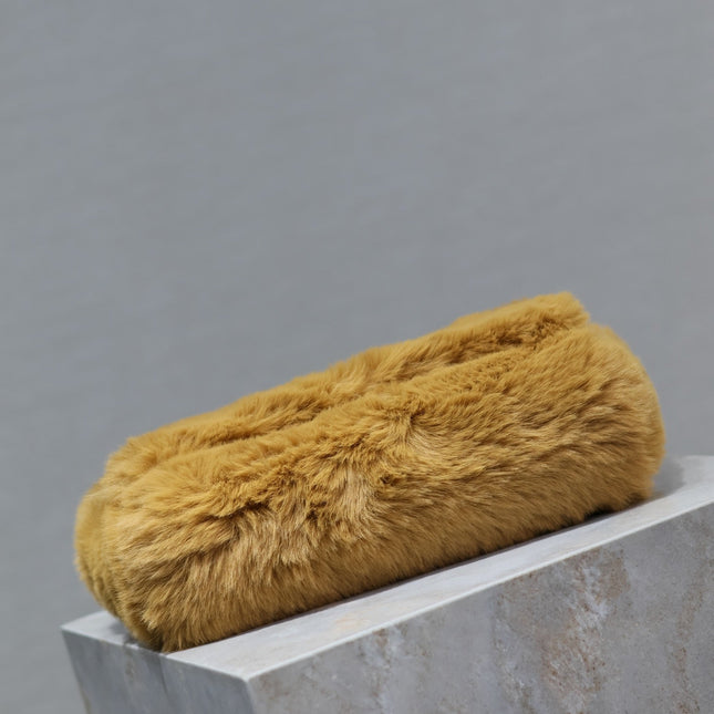 KATE SMALL BAG 22 IN PEANUT BROWN RABBIT FUR GOLD CHAIN