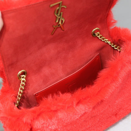 KATE SMALL BAG 22 IN SCARLET RED RABBIT FUR GOLD CHAIN
