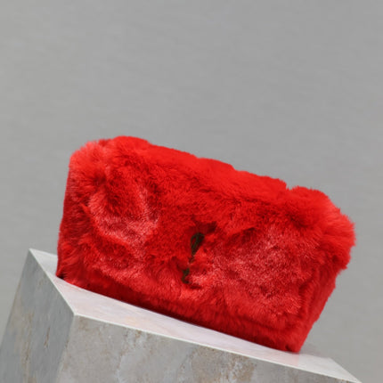 KATE SMALL BAG 22 IN SCARLET RED RABBIT FUR GOLD CHAIN