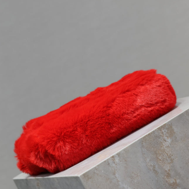 KATE SMALL BAG 22 IN SCARLET RED RABBIT FUR GOLD CHAIN
