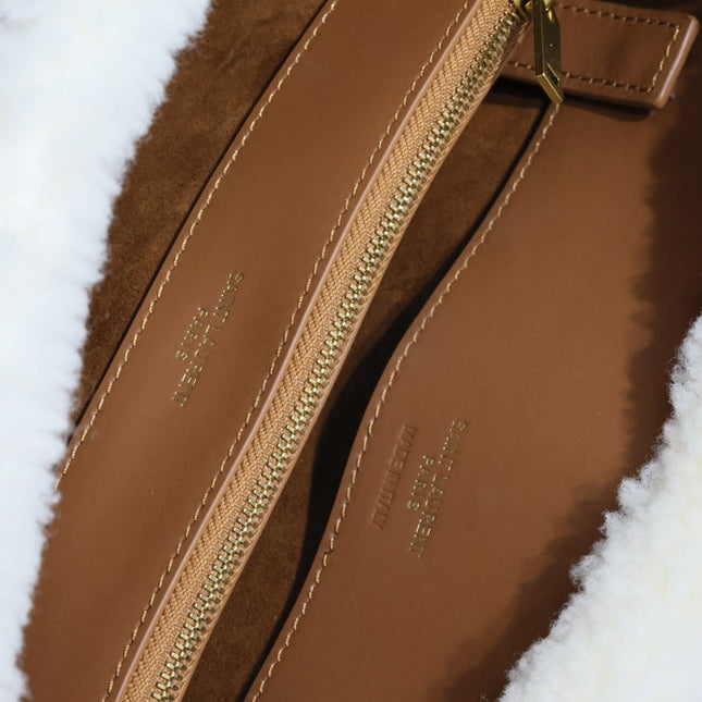 SAC DE JOUR 26 IN BROWN SUEDE AND WHITE SHEARLING TRIM
