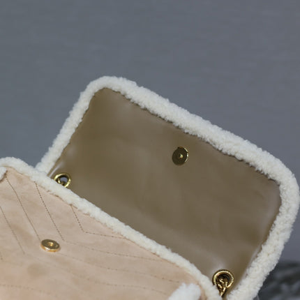 NIKI MEDIUM 28 IN CAMEL SUEDE AND WHITE SHEARLING