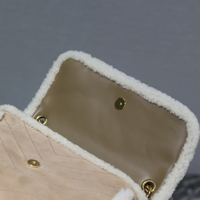 NIKI MEDIUM 28 IN CAMEL SUEDE AND WHITE SHEARLING