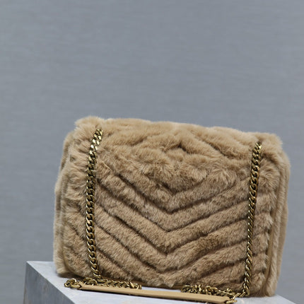 NIKI MEDIUM 28 IN DARK BEIGE RABBIT FUR