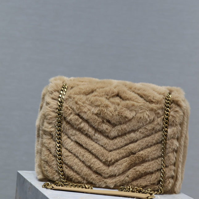 NIKI MEDIUM 28 IN DARK BEIGE RABBIT FUR