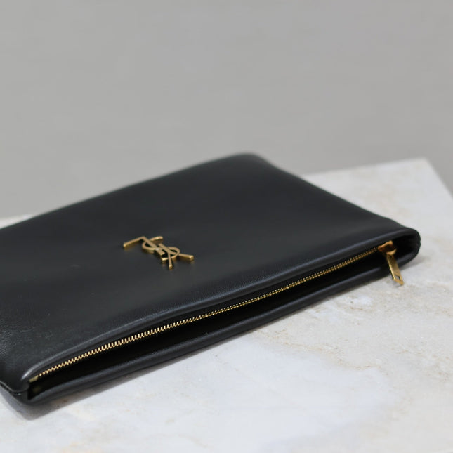 CALYPSO SMALL POUCH 23 IN BLACK SMOOTH LAMBSKIN