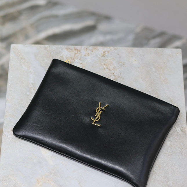 CALYPSO SMALL POUCH 23 IN BLACK SMOOTH LAMBSKIN