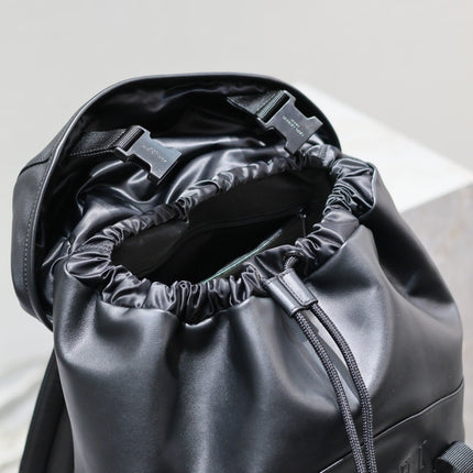 BACKPACK 45 IN BLACK CALFSKIN WITH EMBOSSED LOGO