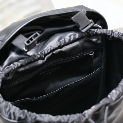 BACKPACK 45 IN BLACK CALFSKIN WITH EMBOSSED LOGO