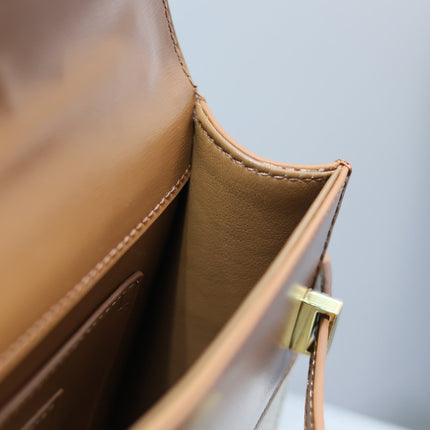 MANHATTAN MINI 19 IN WHITE CANVAS AND BROWN LAMBSKIN GOLD BUCKLE