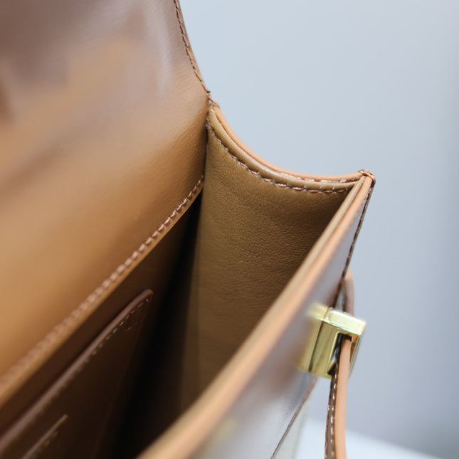 MANHATTAN MINI 19 IN WHITE CANVAS AND BROWN LAMBSKIN GOLD BUCKLE