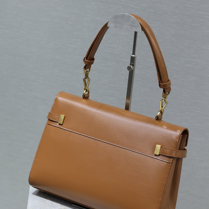 MANHATTAN HANDBAG 32 IN CINNAMON BROWN CALFSKIN GOLD HARDWARE
