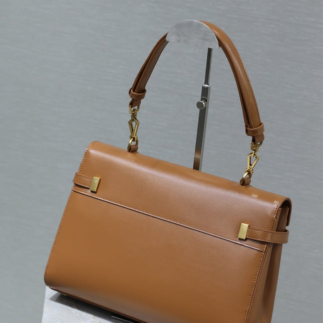 MANHATTAN HANDBAG 32 IN CINNAMON BROWN CALFSKIN GOLD HARDWARE