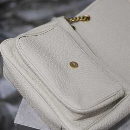 NIKI MEDIUM 28 IN WHITE ELEPHANT PATTERN LAMBSKIN GOLD LOGO
